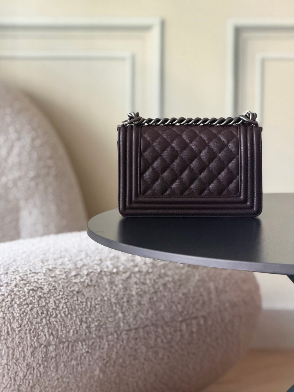 Chanel 26 A Le Boy Bag — Coffee Brown with Antique Silver Hardware