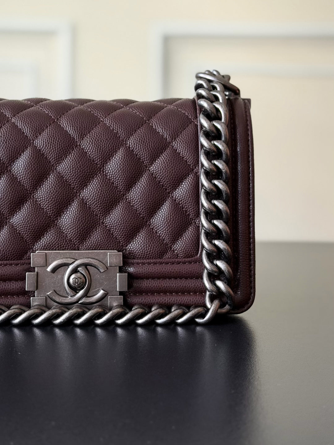 Chanel 26 A Le Boy Bag — Coffee Brown with Antique Silver Hardware