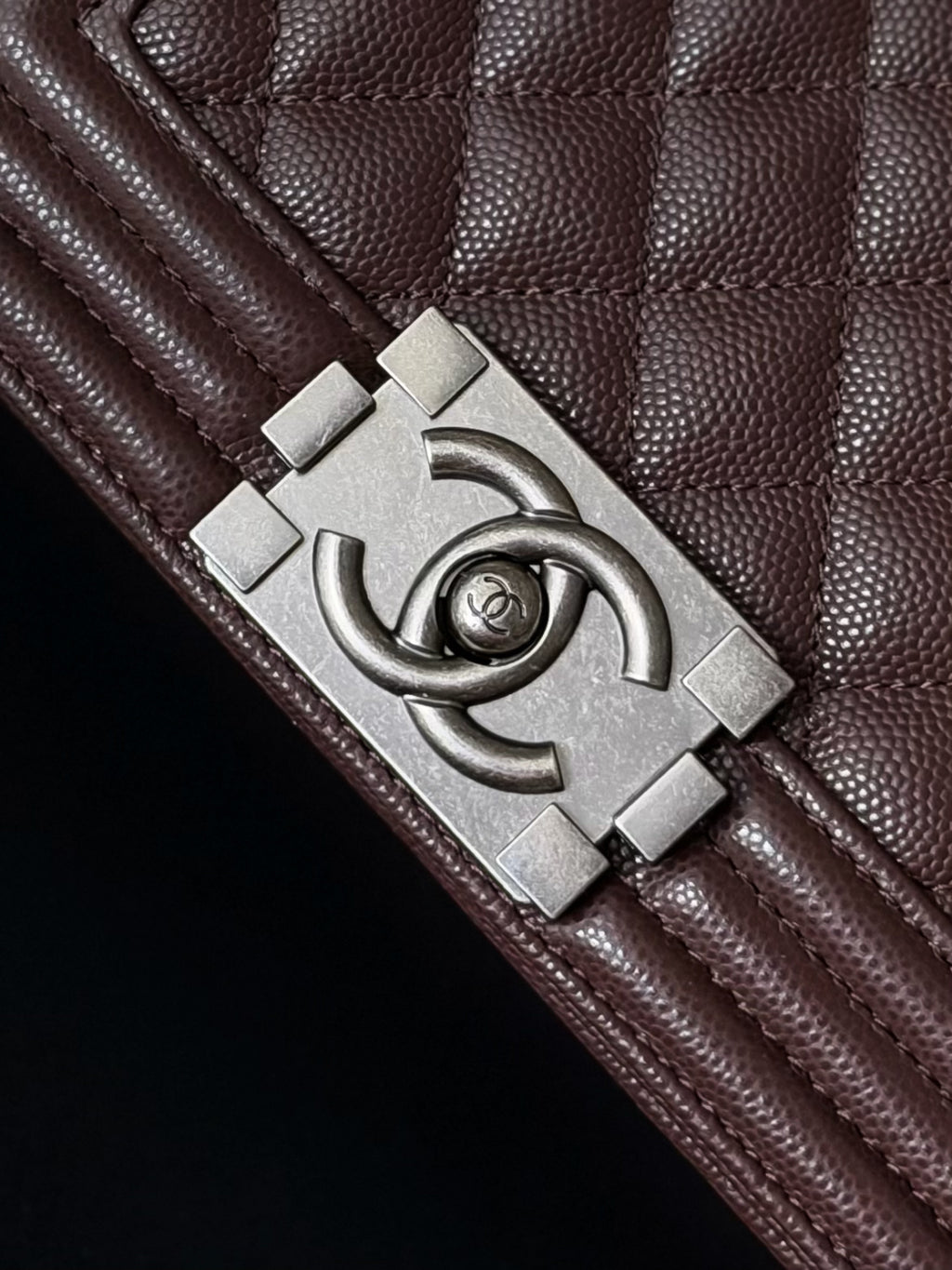 Chanel 26 A Le Boy Bag — Coffee Brown with Antique Silver Hardware