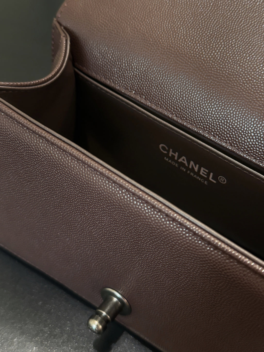 Chanel 26 A Le Boy Bag — Coffee Brown with Antique Silver Hardware