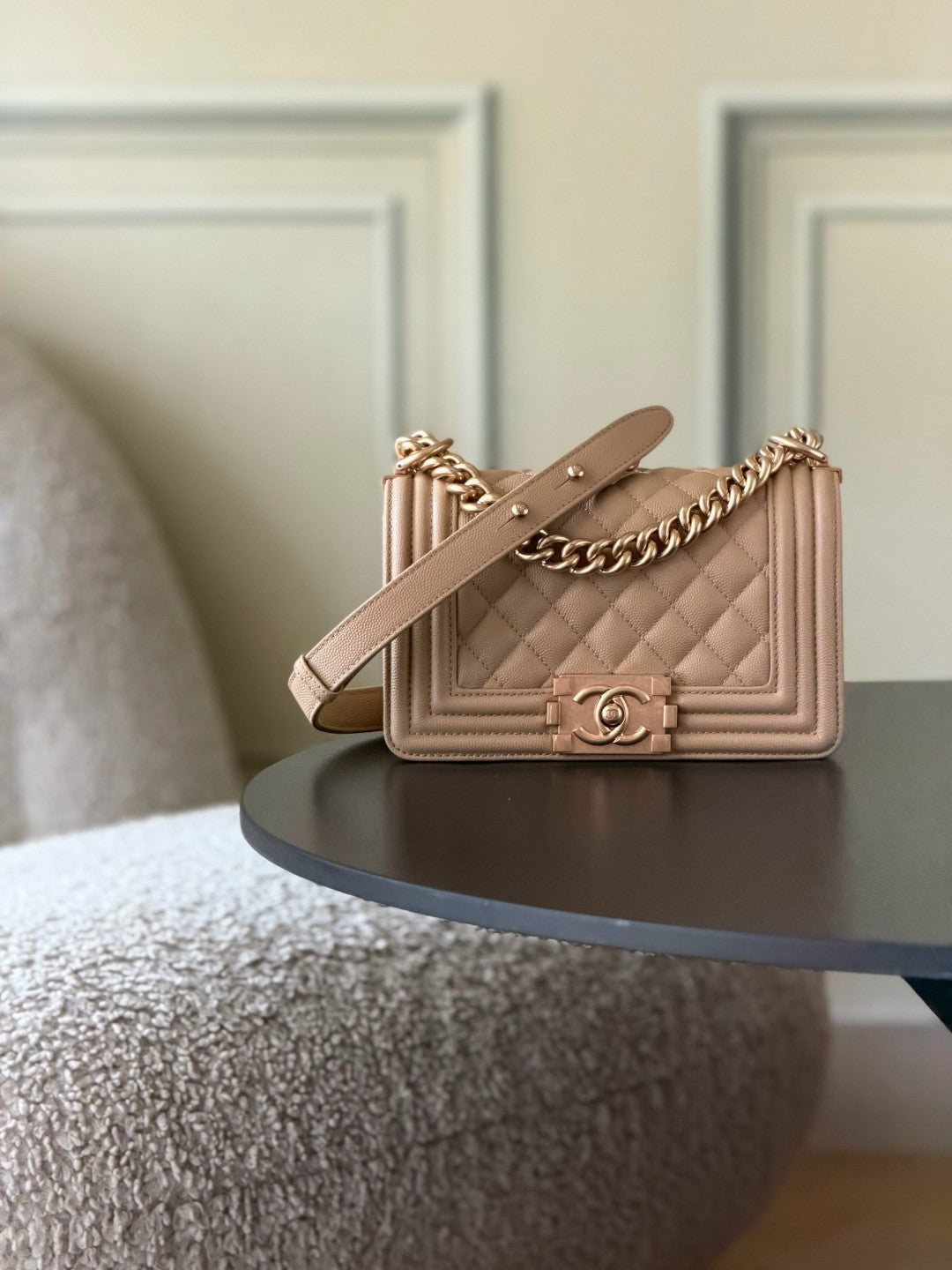 Chanel 26 A Le Boy Bag — Apricot with Antique Gold Hardware