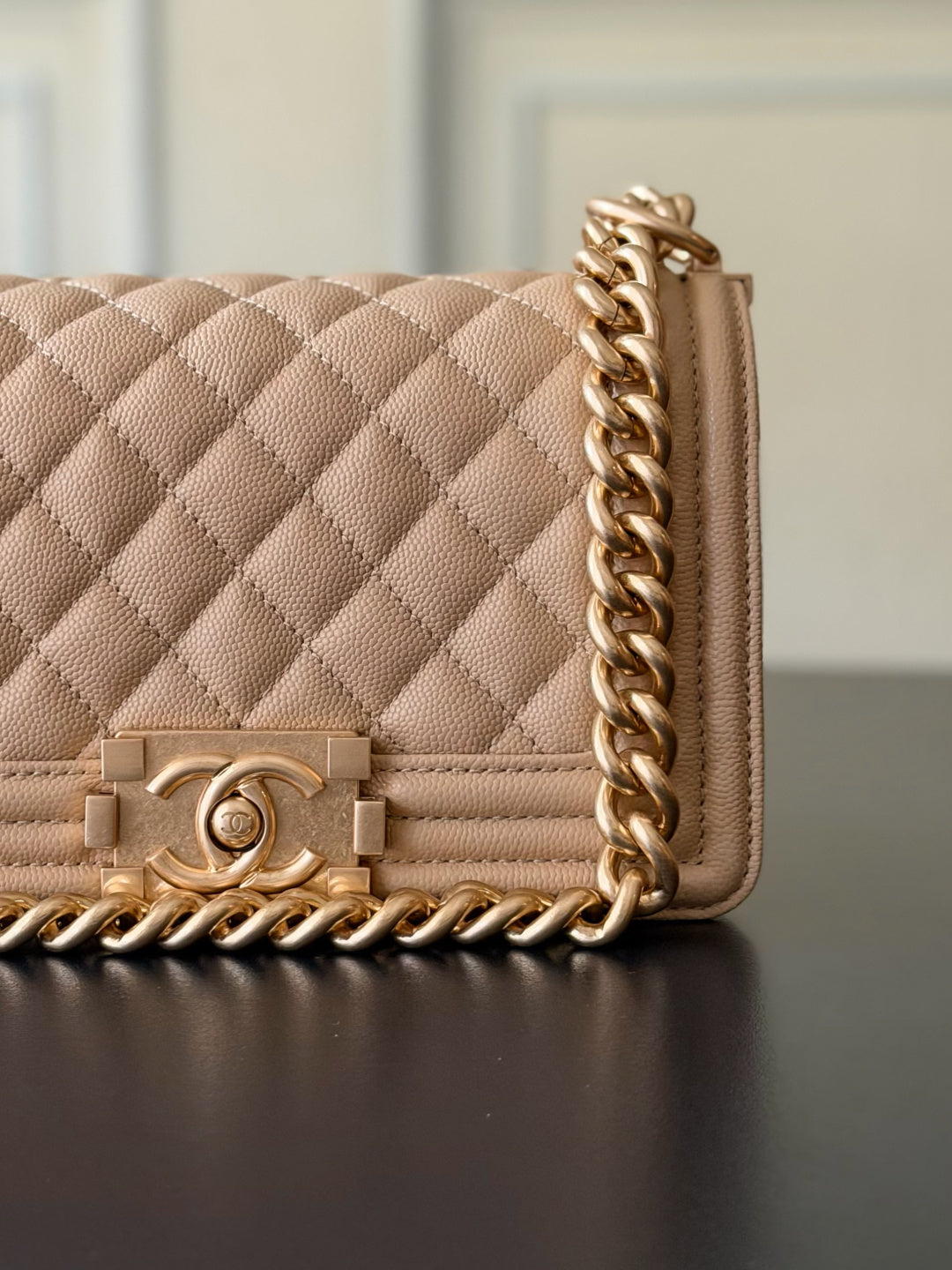 Chanel 26 A Le Boy Bag — Apricot with Antique Gold Hardware