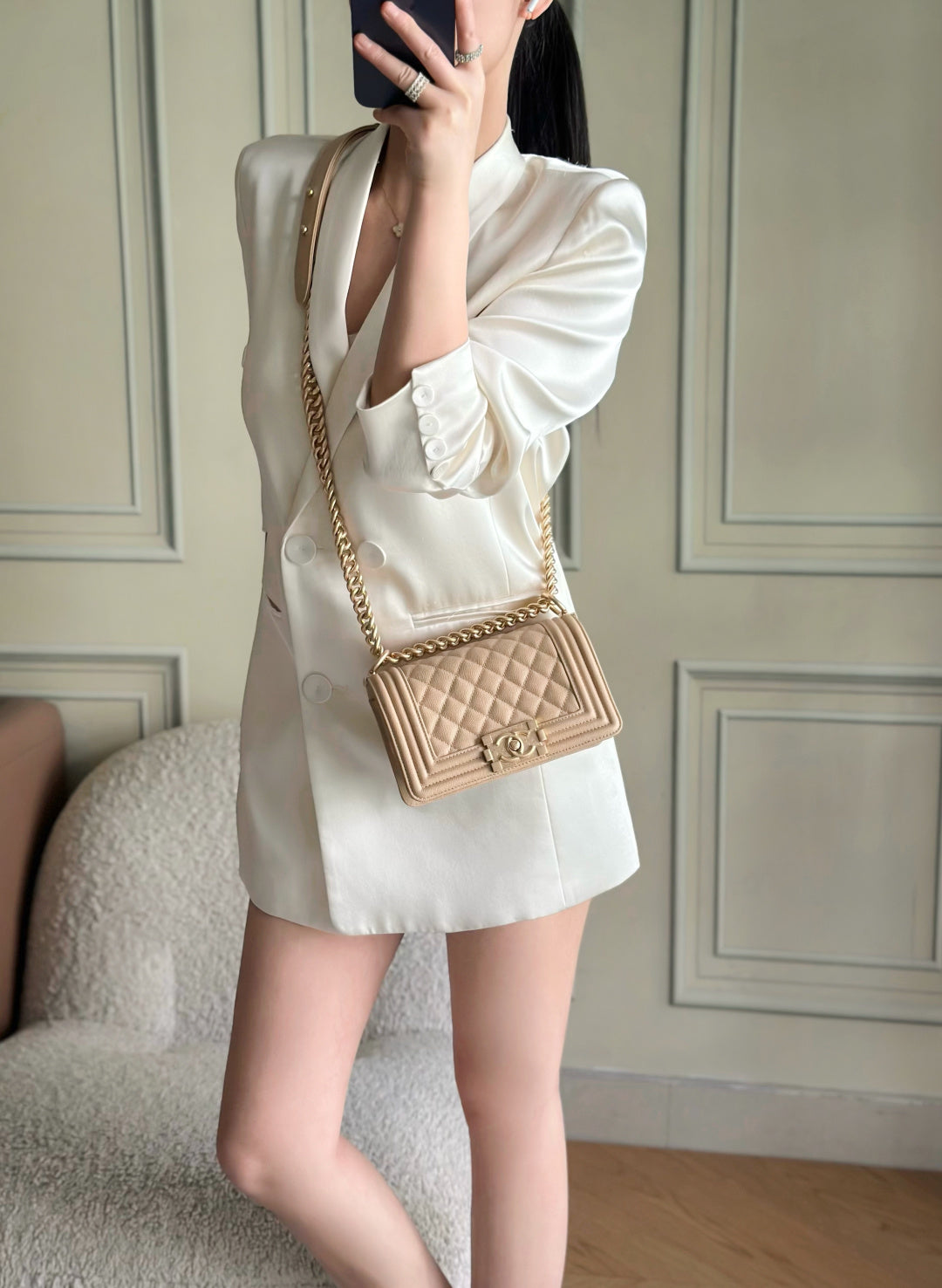 Chanel 26 A Le Boy Bag — Apricot with Antique Gold Hardware