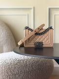 Chanel 26 A Le Boy Bag — Apricot with Antique Silver Hardware