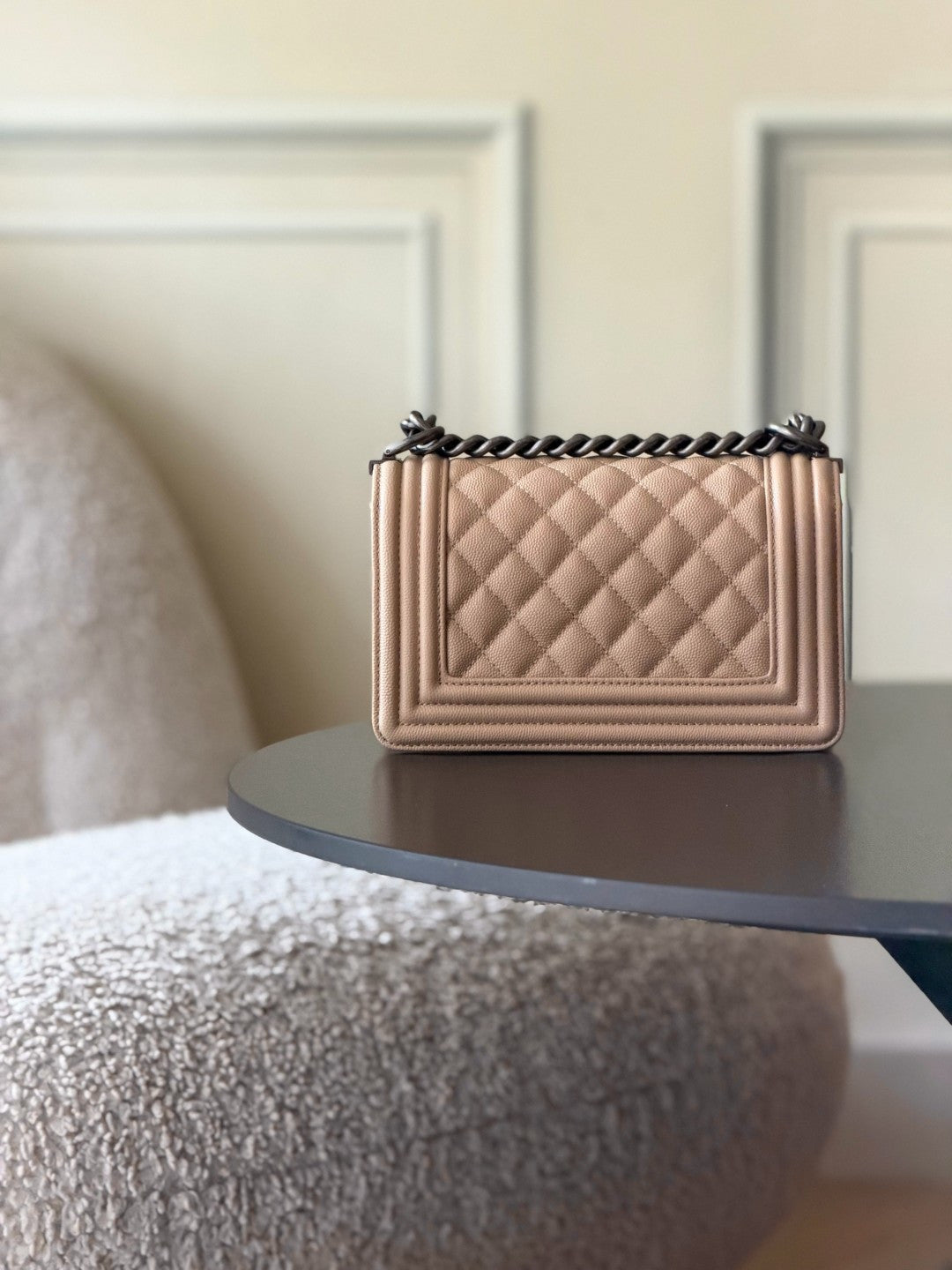 Chanel 26 A Le Boy Bag — Apricot with Antique Silver Hardware