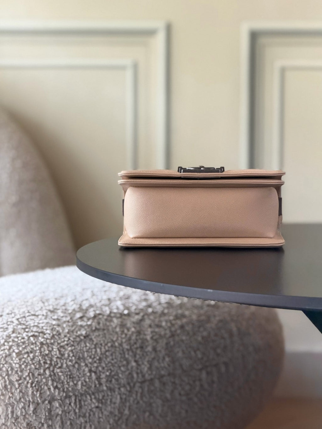 Chanel 26 A Le Boy Bag — Apricot with Antique Silver Hardware