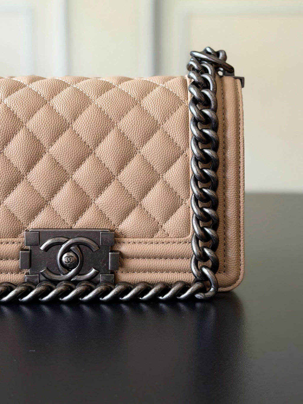 Chanel 26 A Le Boy Bag — Apricot with Antique Silver Hardware