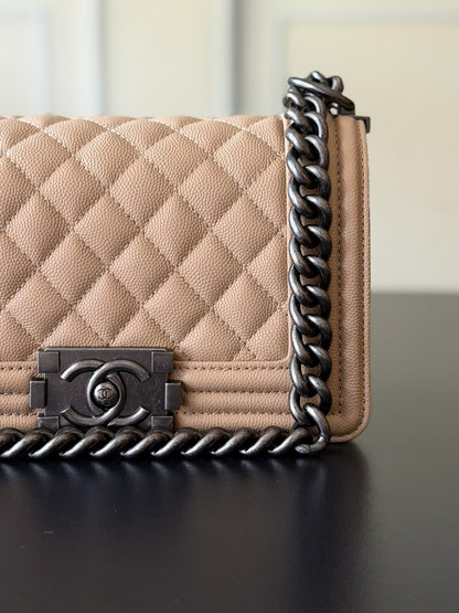 Chanel 26 A Le Boy Bag — Apricot with Antique Silver Hardware