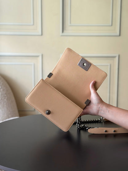 Chanel 26 A Le Boy Bag — Apricot with Antique Silver Hardware