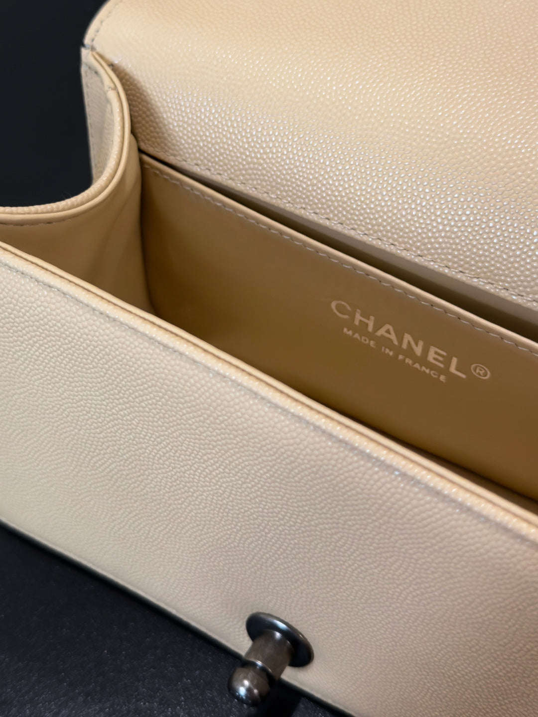 Chanel 26 A Le Boy Bag — Apricot with Antique Silver Hardware