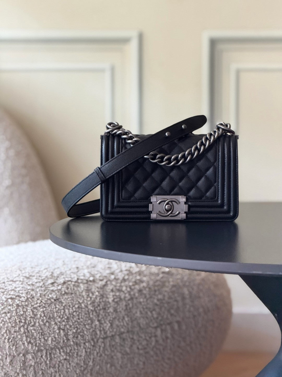 Chanel 26 A Le Boy Bag — Black with Antique Silver Hardware
