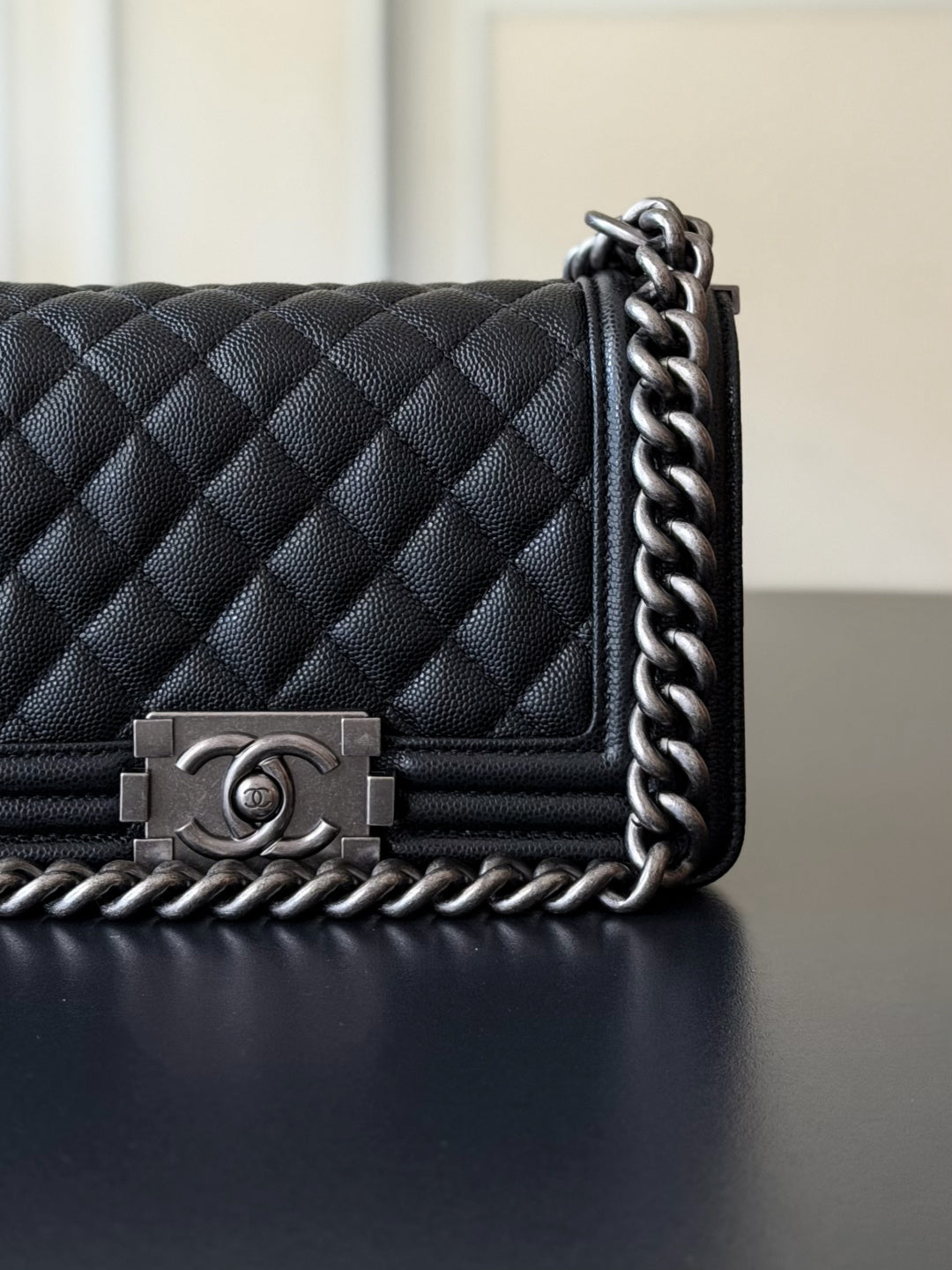 Chanel 26 A Le Boy Bag — Black with Antique Silver Hardware