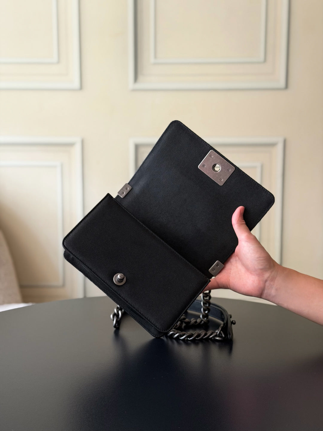 Chanel 26 A Le Boy Bag — Black with Antique Silver Hardware