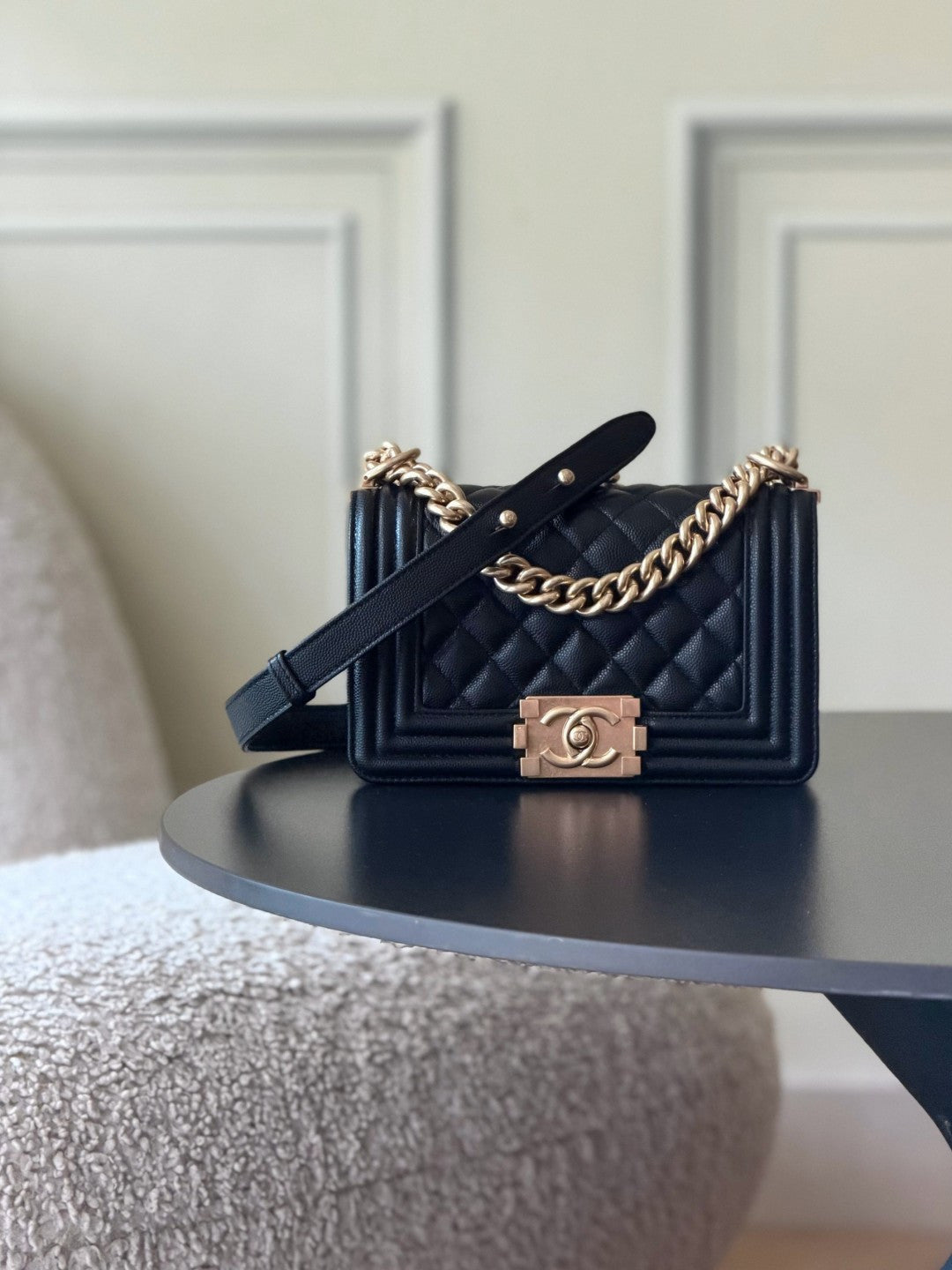 Chanel 26 A Le Boy Bag — Black with Antique Gold Hardware