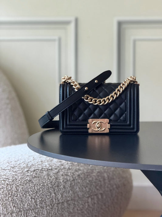 Chanel 26 A Le Boy Bag — Black with Antique Gold Hardware