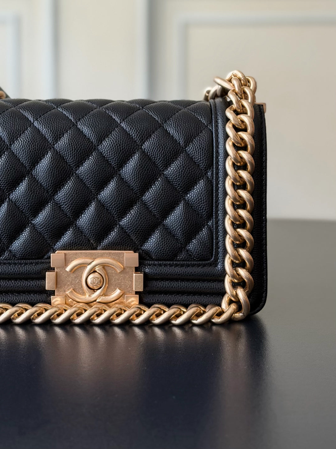 Chanel 26 A Le Boy Bag — Black with Antique Gold Hardware