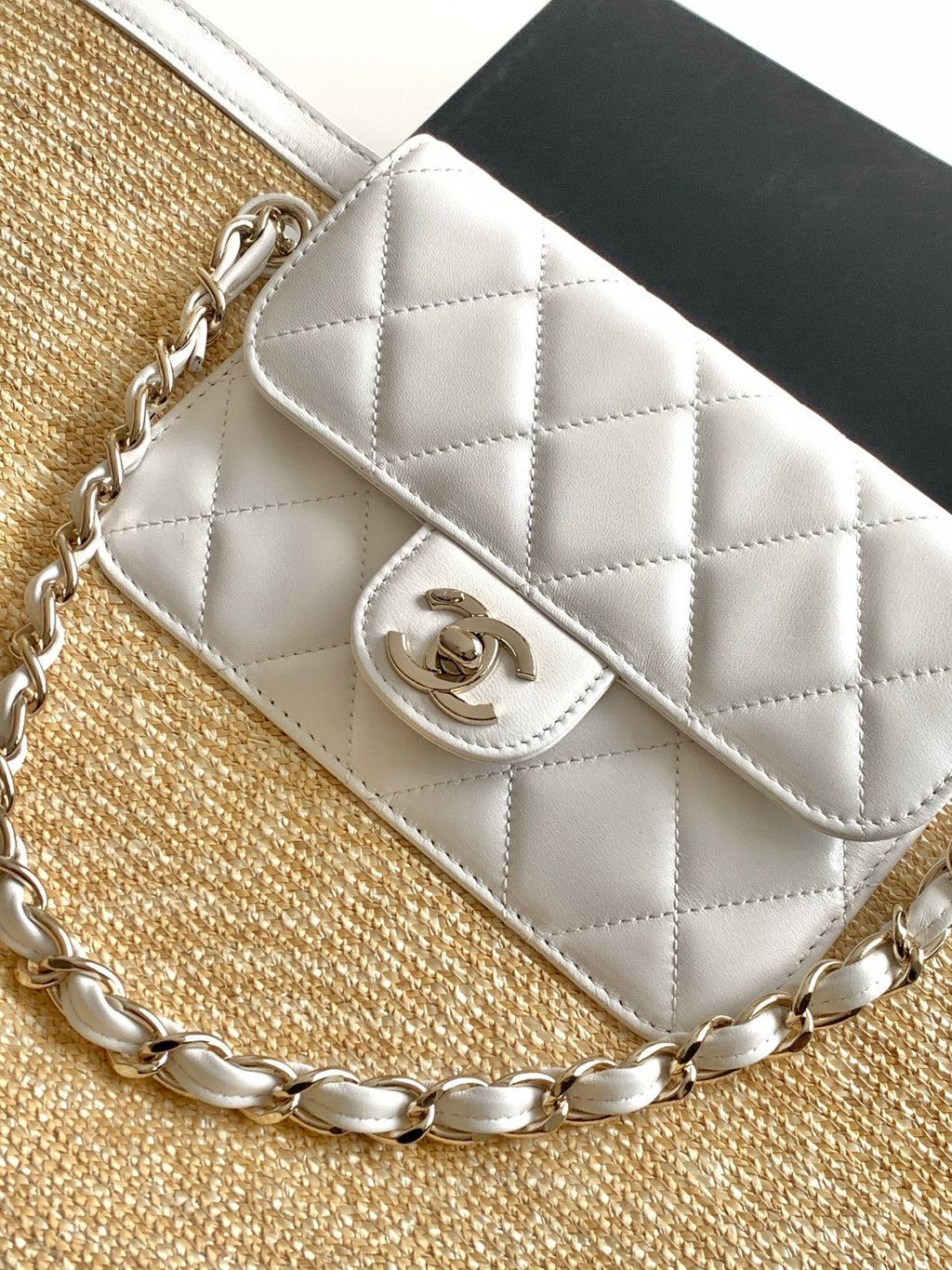 Chanel 26C Raffia & White Leather Basket Bag