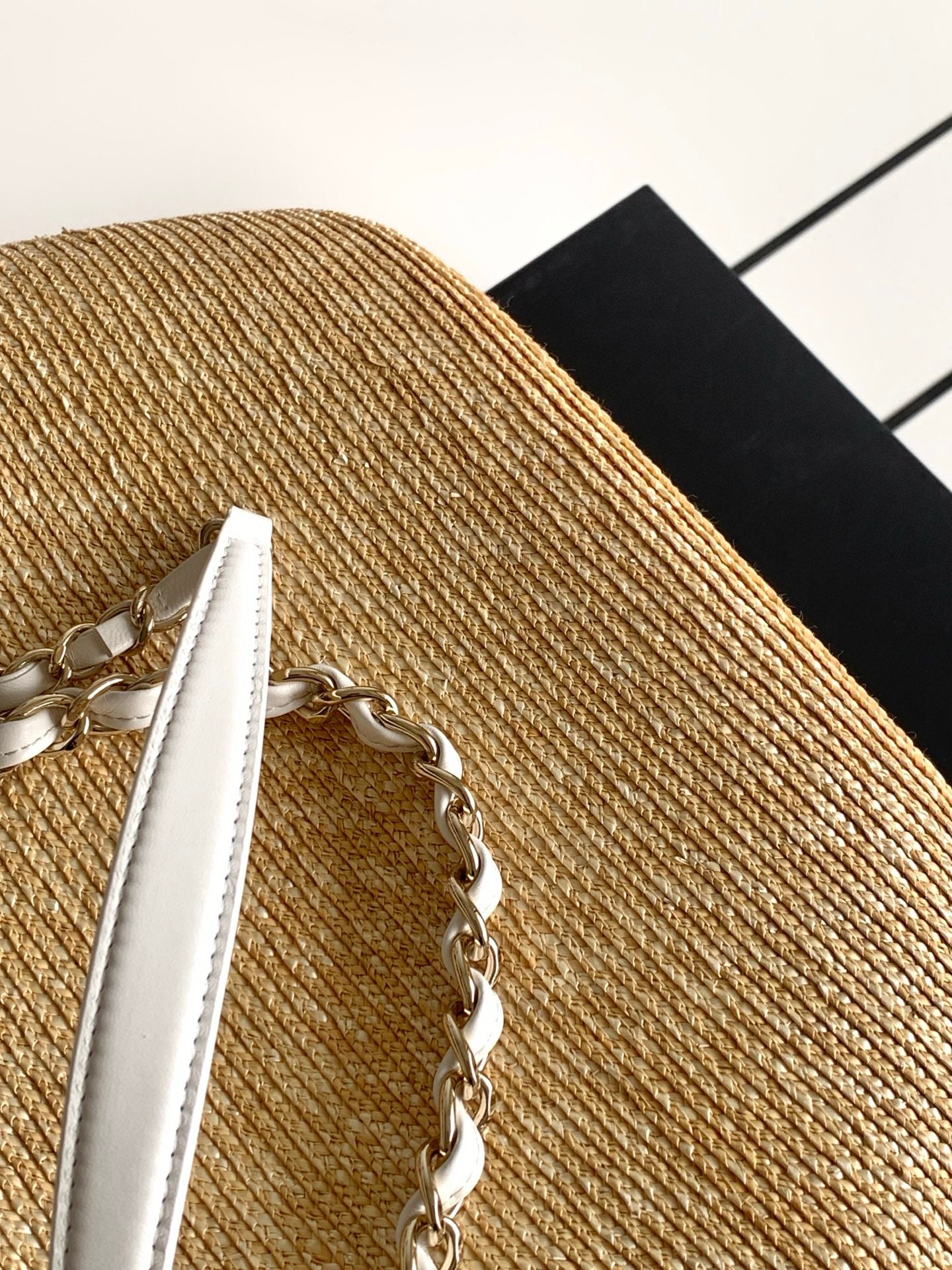 Chanel 26C Raffia & White Leather Basket Bag