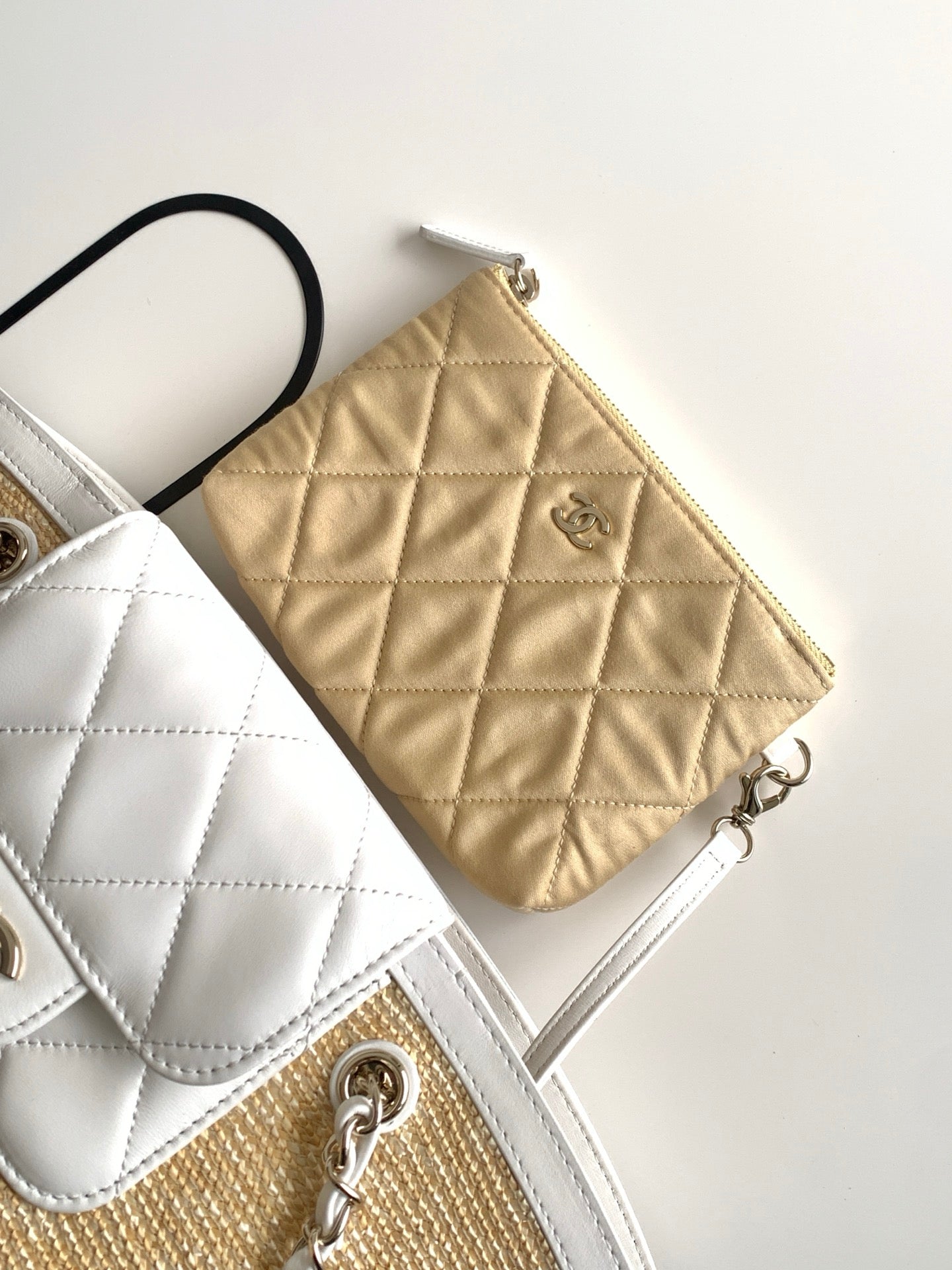 Chanel 26C Raffia & White Leather Basket Bag