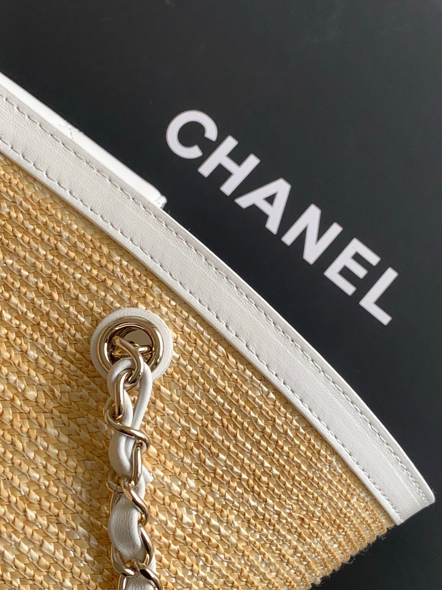 Chanel 26C Raffia & White Leather Basket Bag