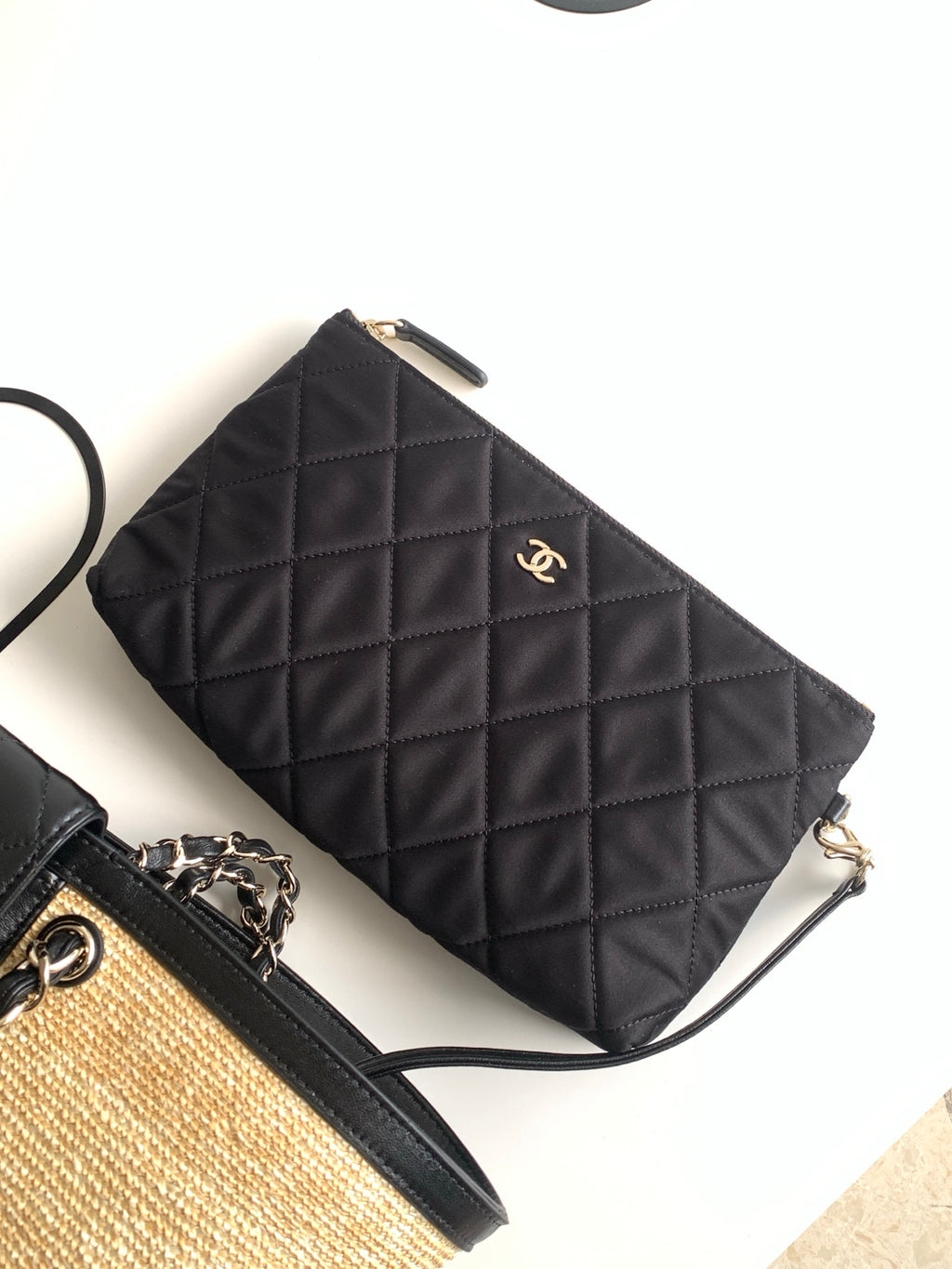 Chanel 26C Raffia & Black Leather Basket Bag