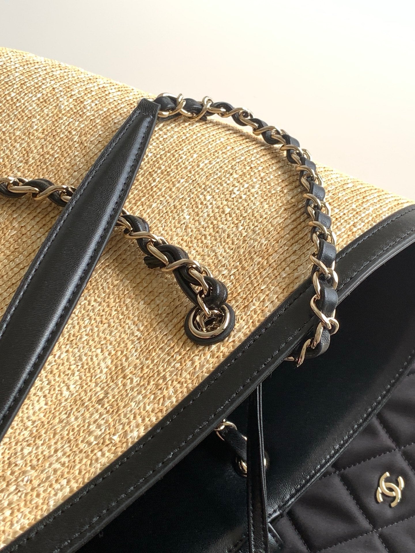 Chanel 26C Raffia & Black Leather Basket Bag