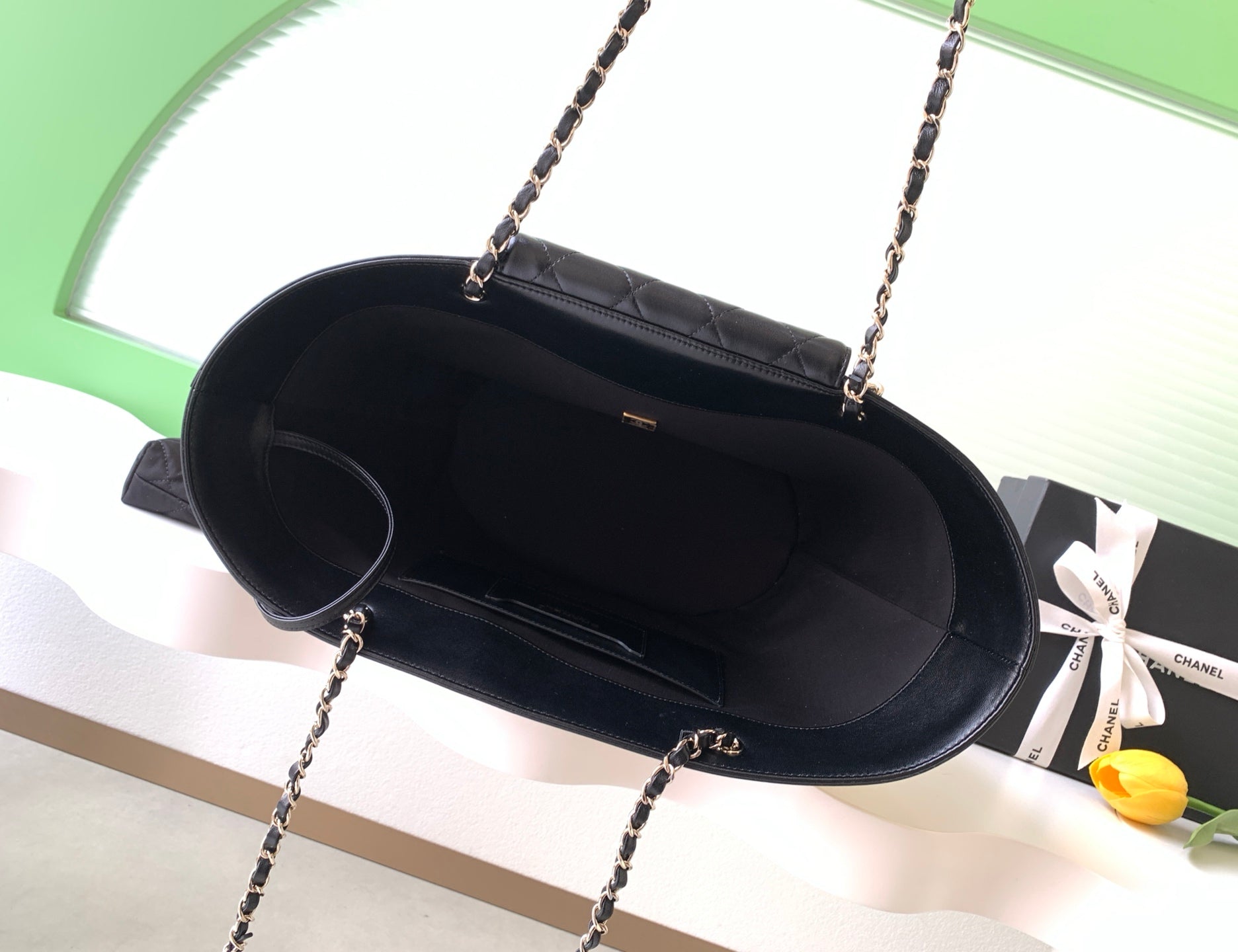 Chanel 26C Raffia & Black Leather Basket Bag