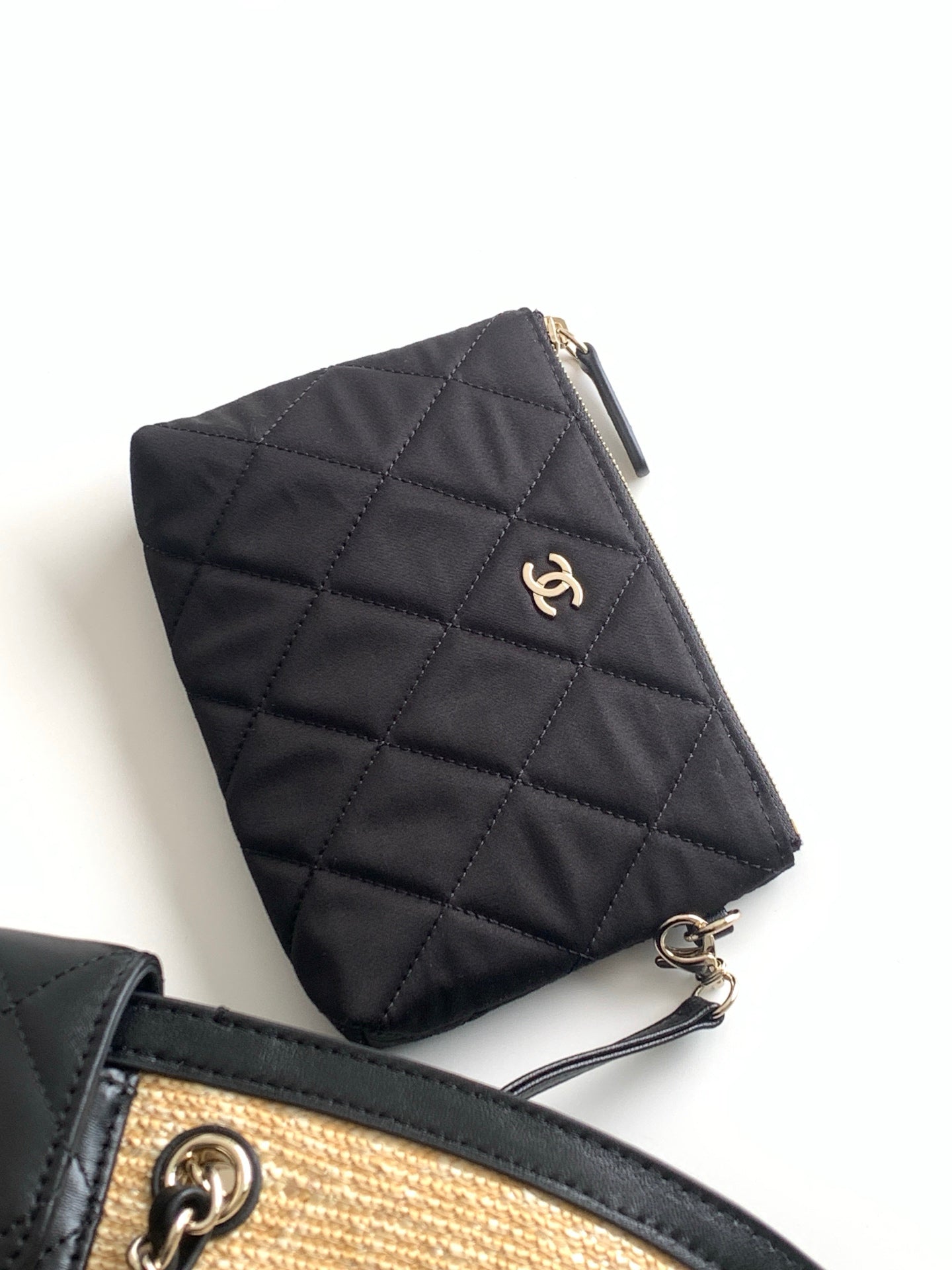 Chanel 26C Raffia & Black Leather Basket Bag