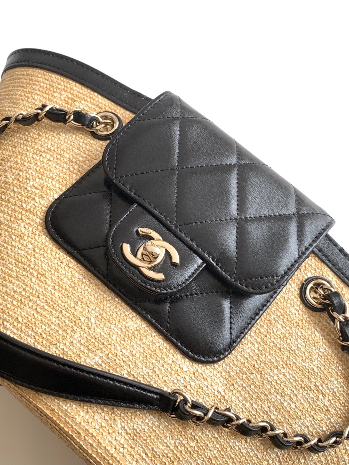 Chanel 26C Raffia & Black Leather Basket Bag