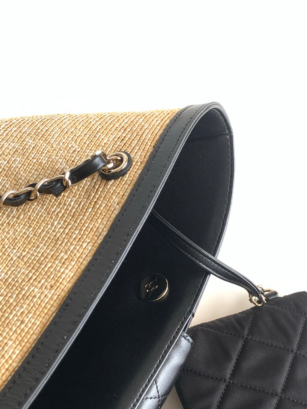 Chanel 26C Raffia & Black Leather Basket Bag