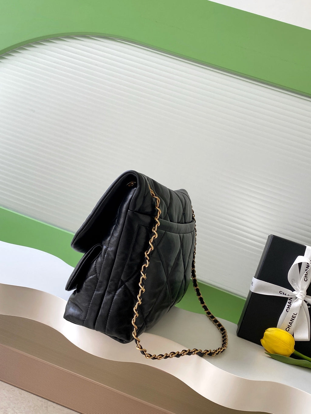 Chanel 26S Multi Pocket Flap Bag Black & Gold