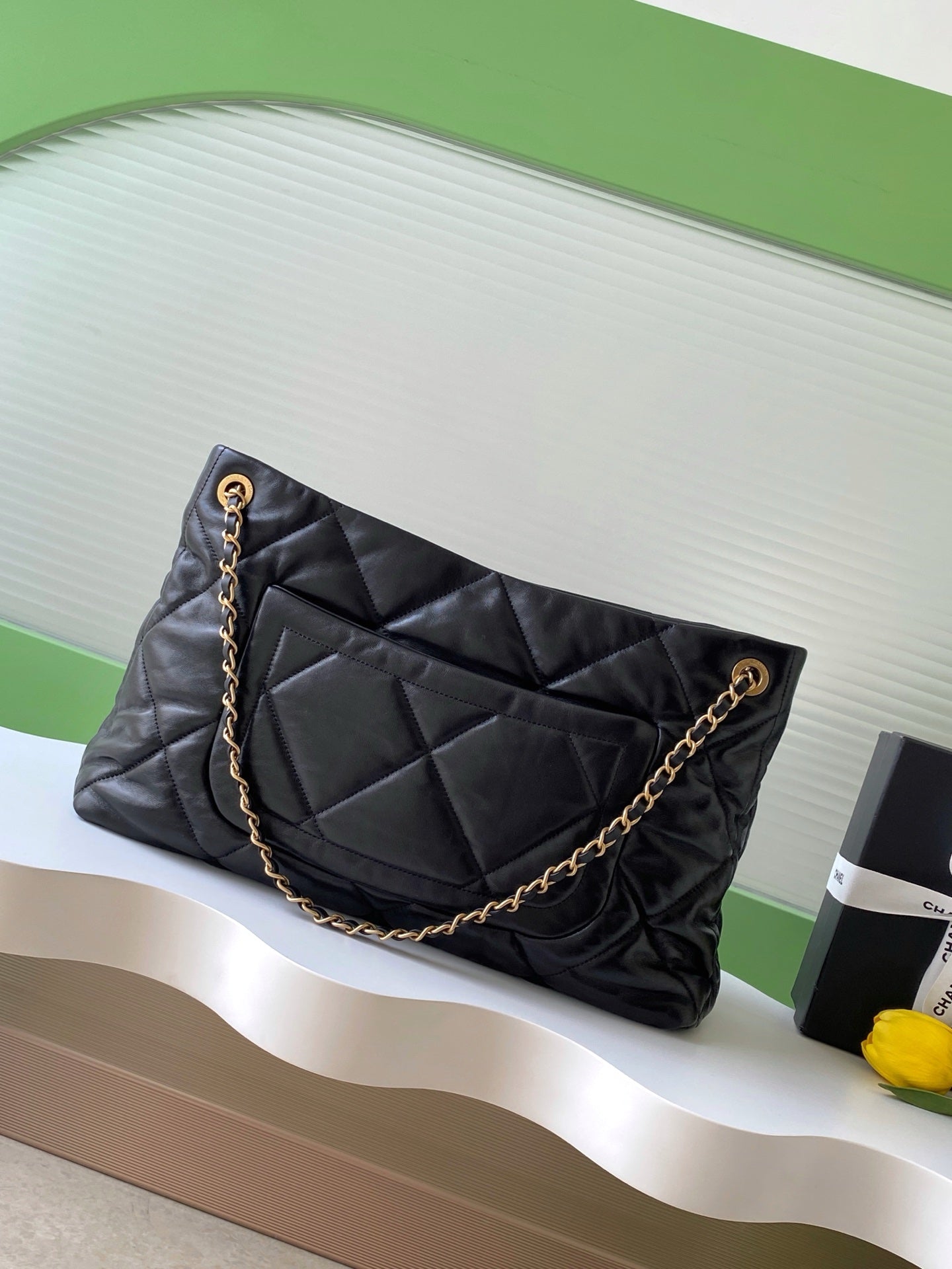 Chanel 25K Large Multi Pocket Shopping Bag Black & Gold