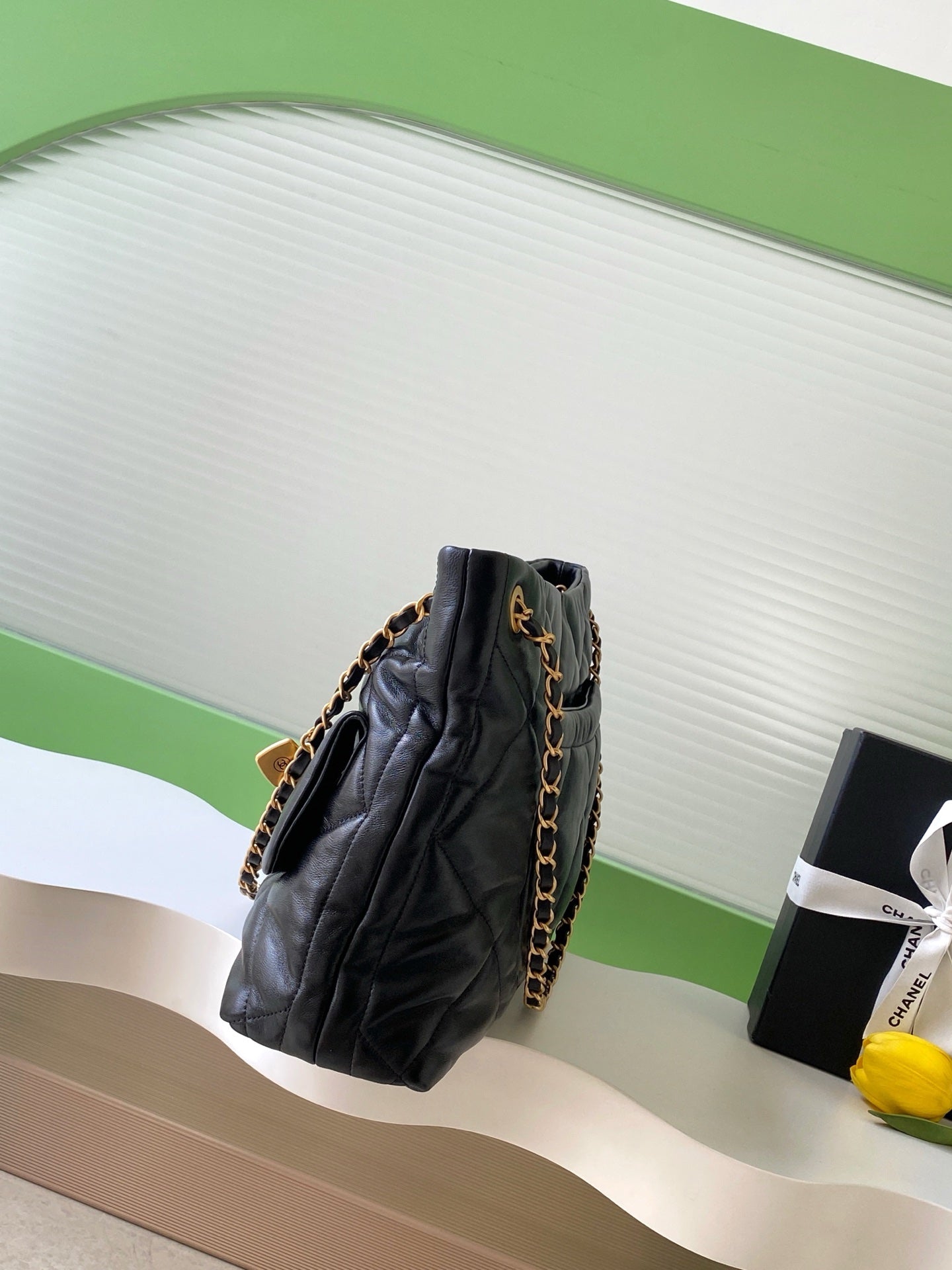 Chanel 25K Large Multi Pocket Shopping Bag Black & Gold
