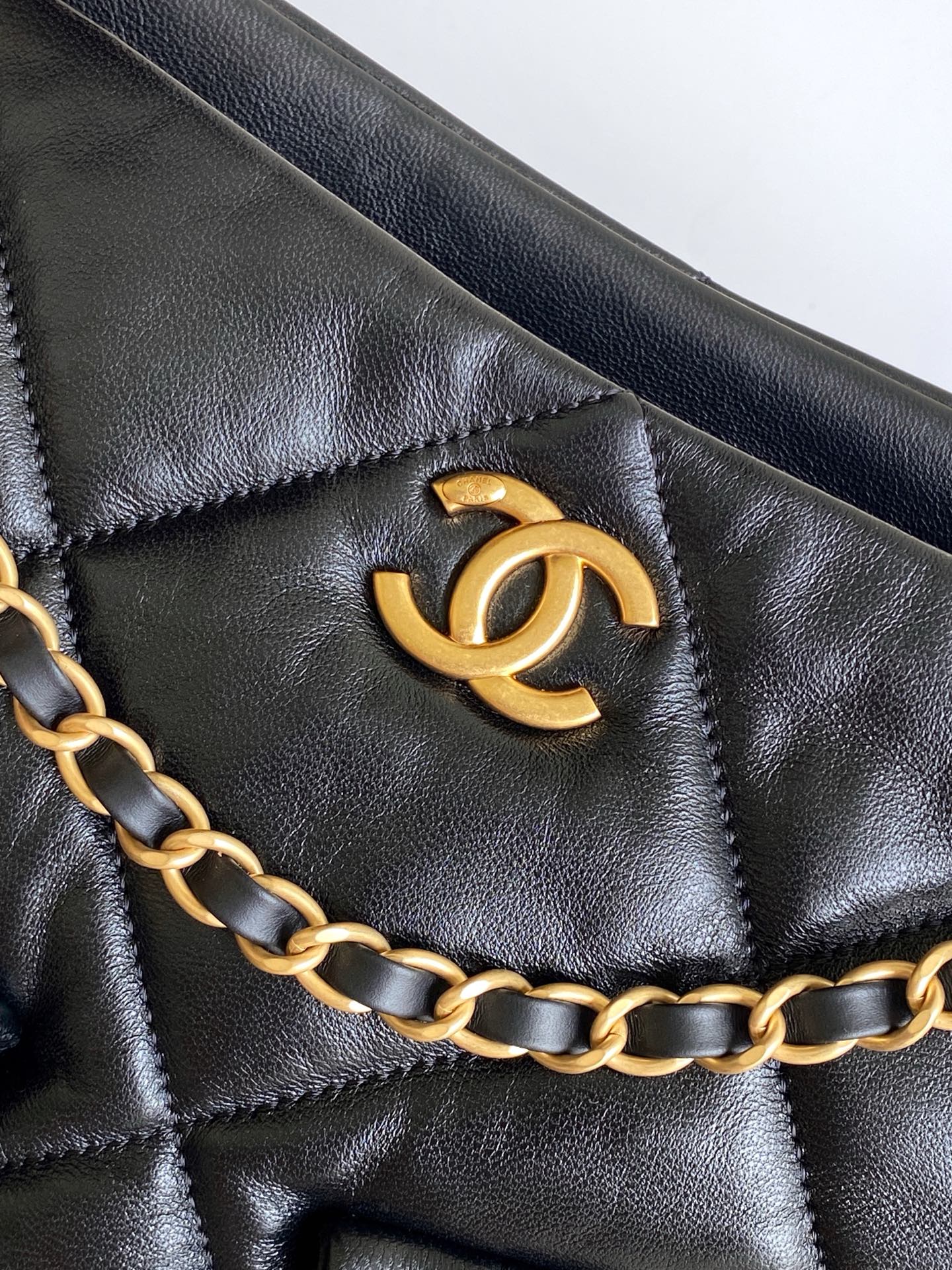 Chanel 25K Large Multi Pocket Shopping Bag Black & Gold
