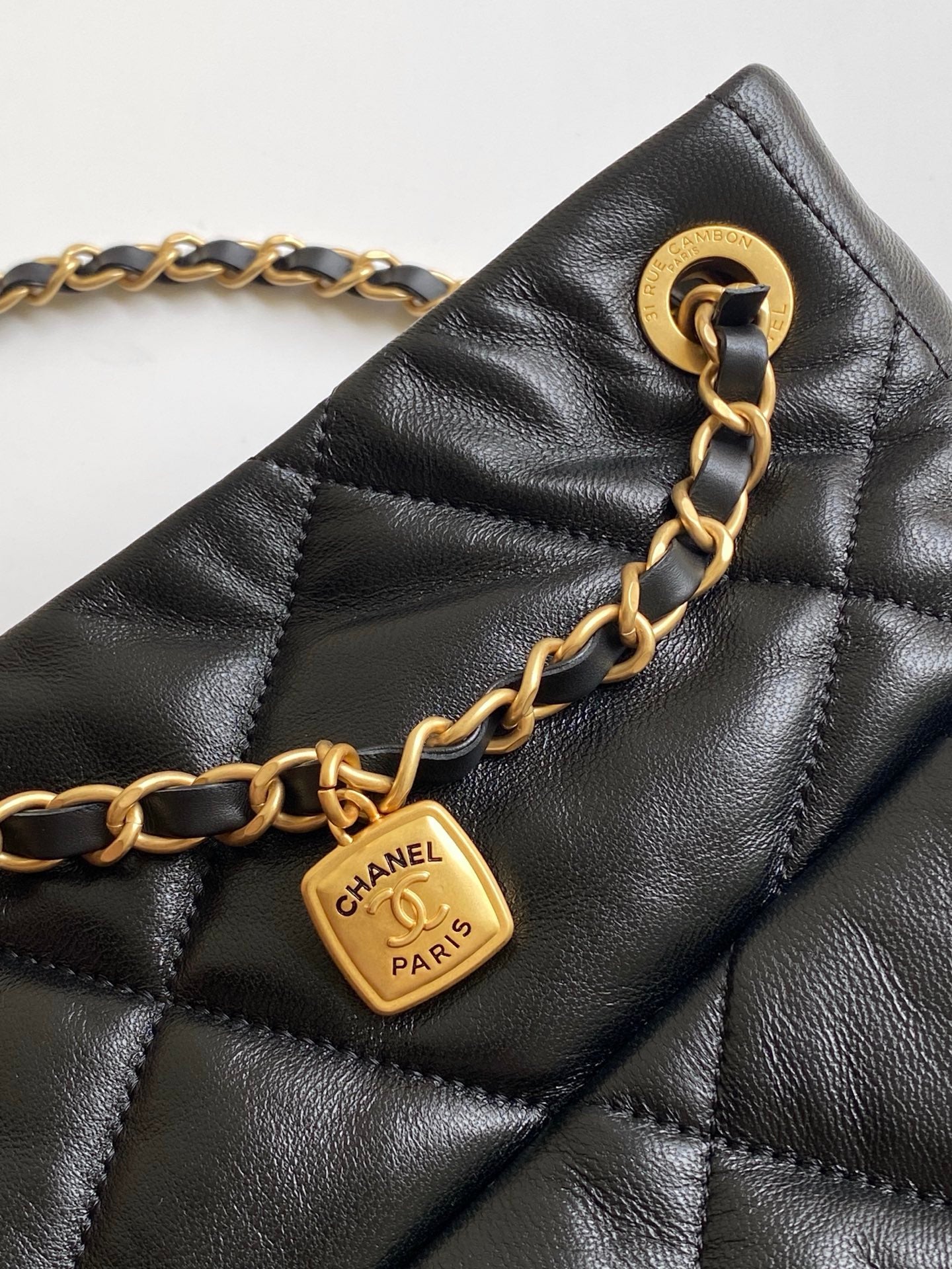 Chanel 25K Large Multi Pocket Shopping Bag Black & Gold