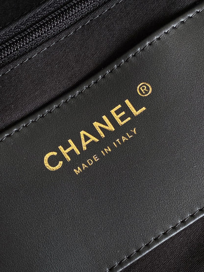 Chanel 25K Large Multi Pocket Shopping Bag Black & Gold