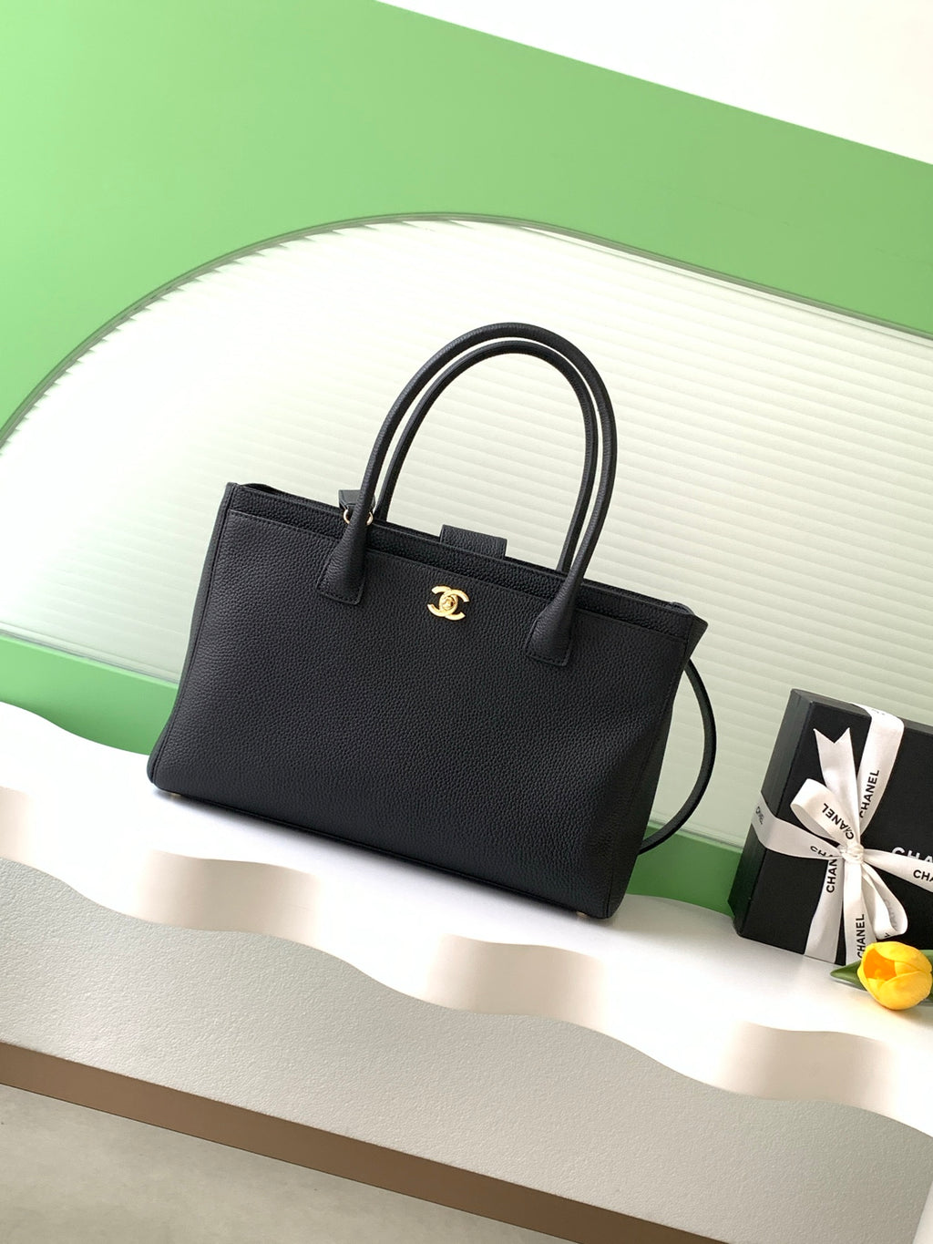 Chanel Cerf Medium Tote Bag Black & Gold