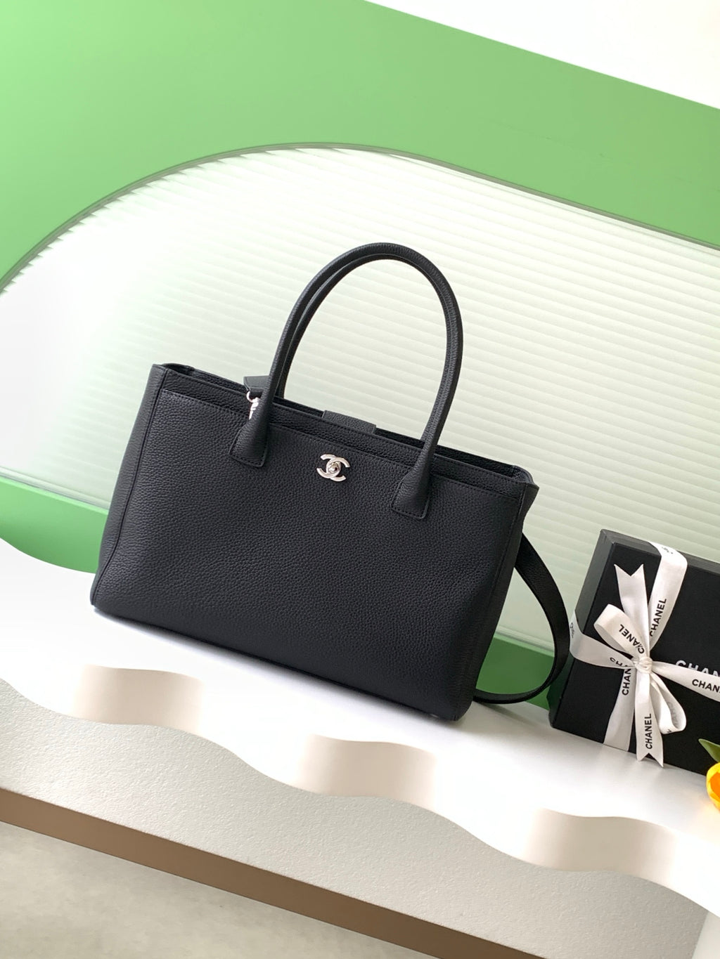 Chanel Cerf Medium Tote Bag Black & Silver