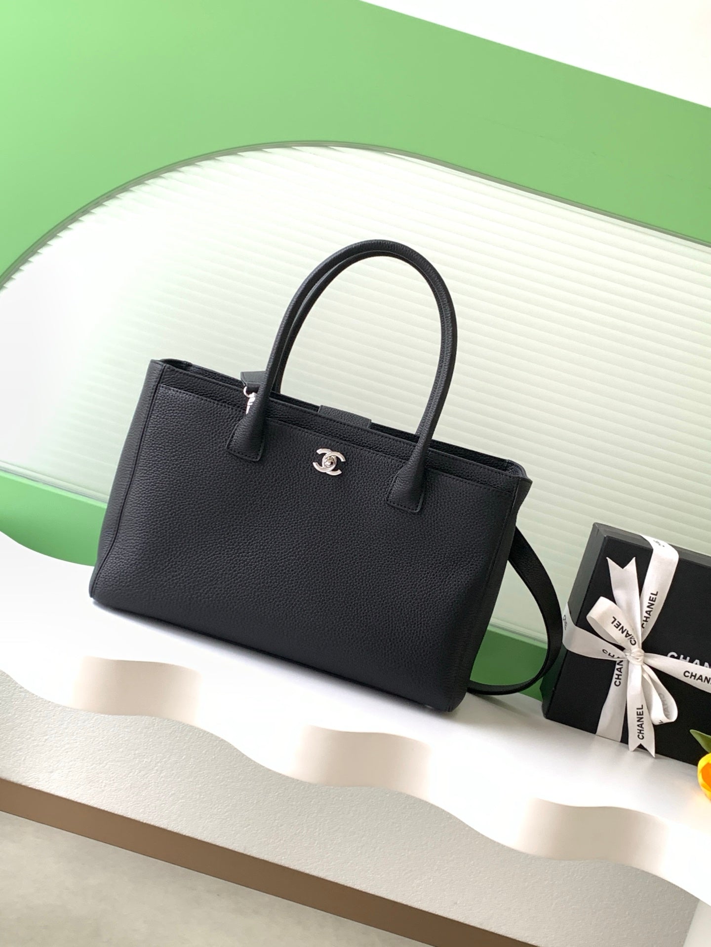 Chanel Cerf Medium Tote Bag Black & Silver