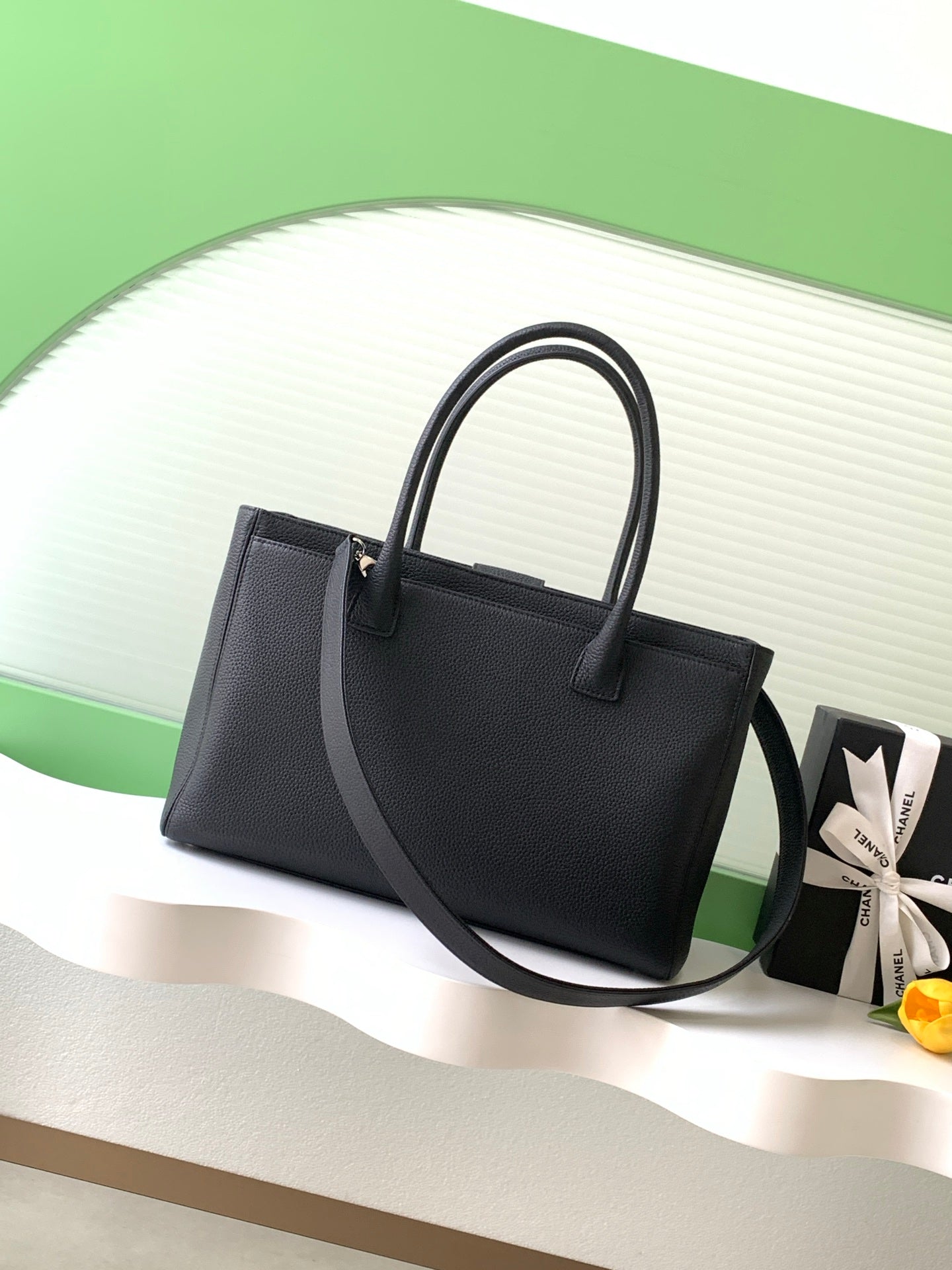 Chanel Cerf Medium Tote Bag Black & Silver