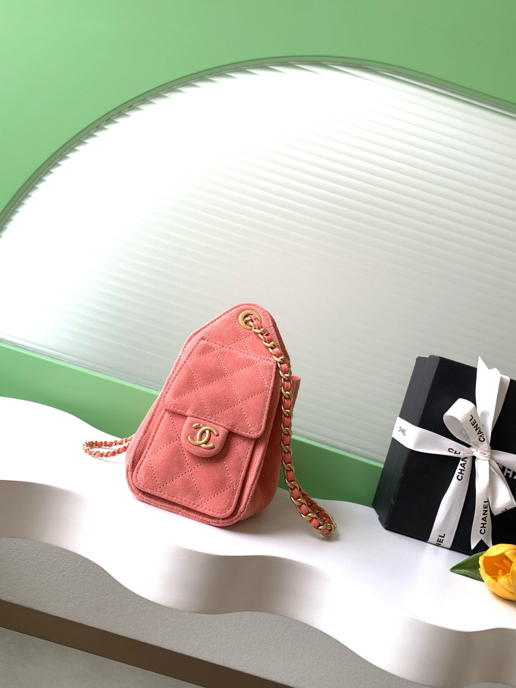 Chanel 26C Mini Suede Vintage Coin Button Drawstring Bucket Bag