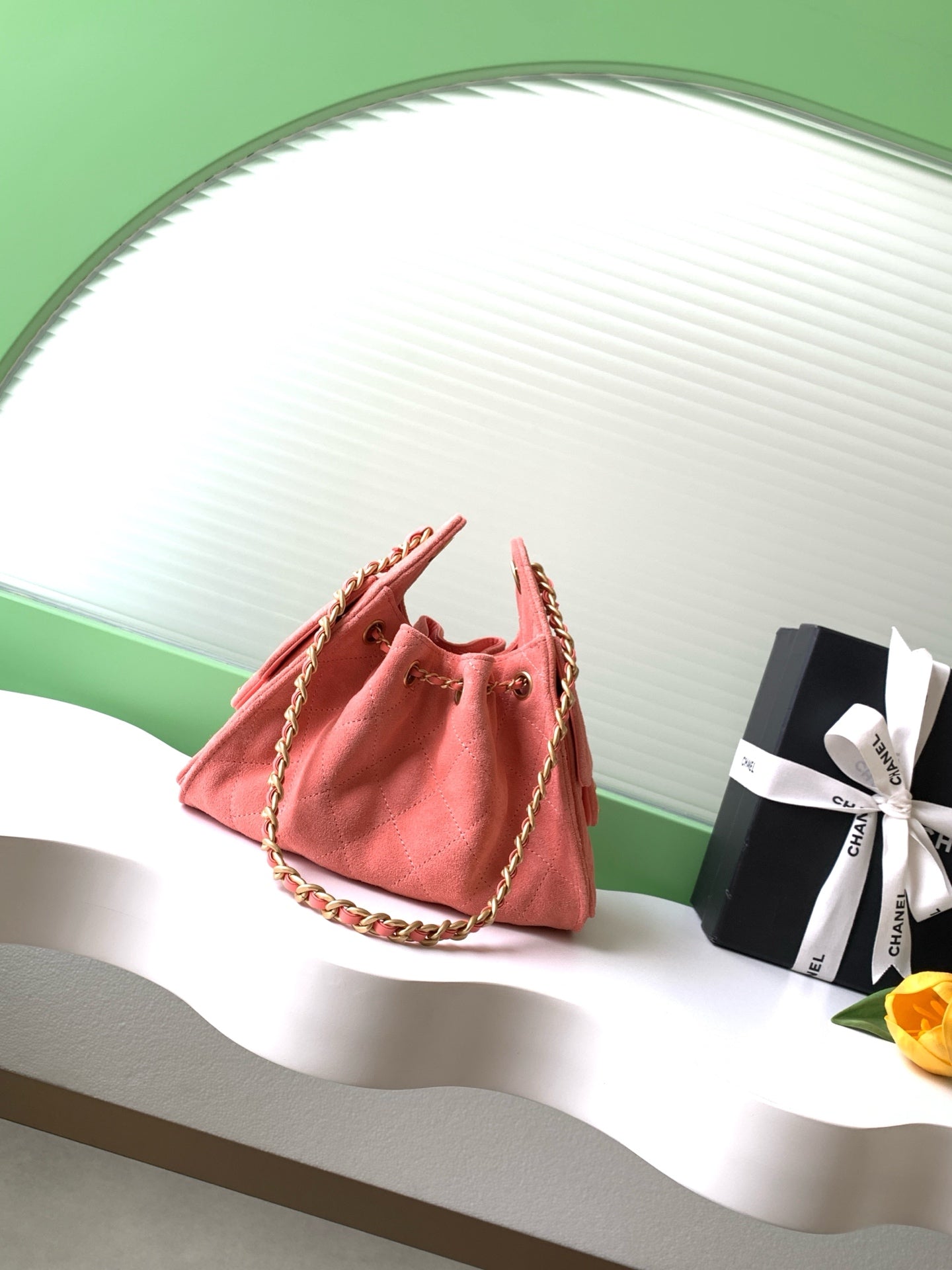 Chanel 26C Mini Suede Vintage Coin Button Drawstring Bucket Bag