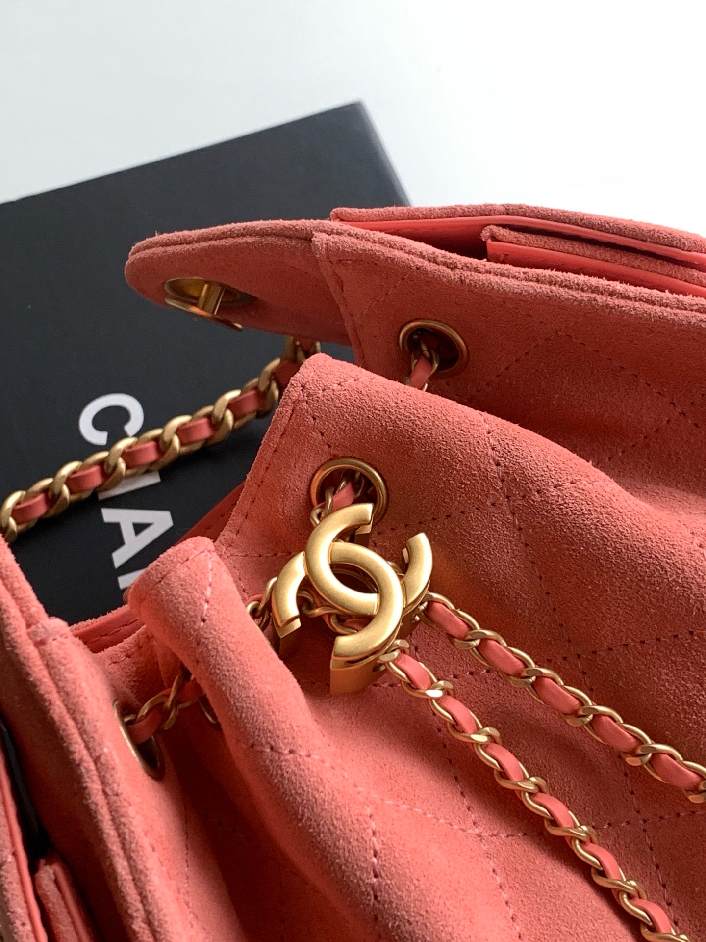 Chanel 26C Mini Suede Vintage Coin Button Drawstring Bucket Bag