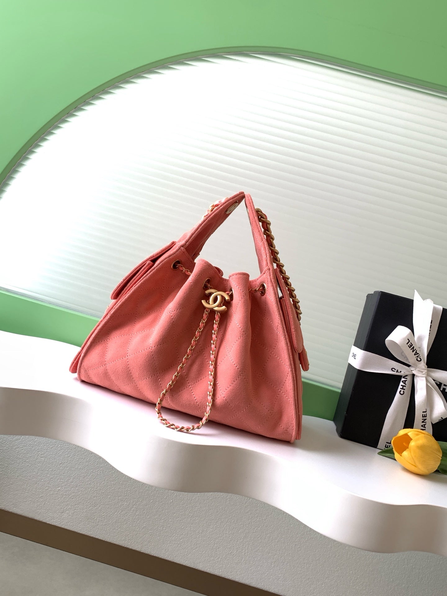 Chanel 26C Mini Suede Drawstring Top Handle Bag