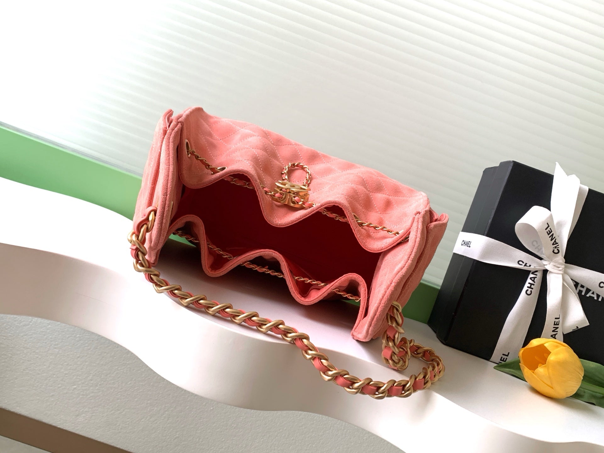 Chanel 26C Mini Suede Drawstring Top Handle Bag