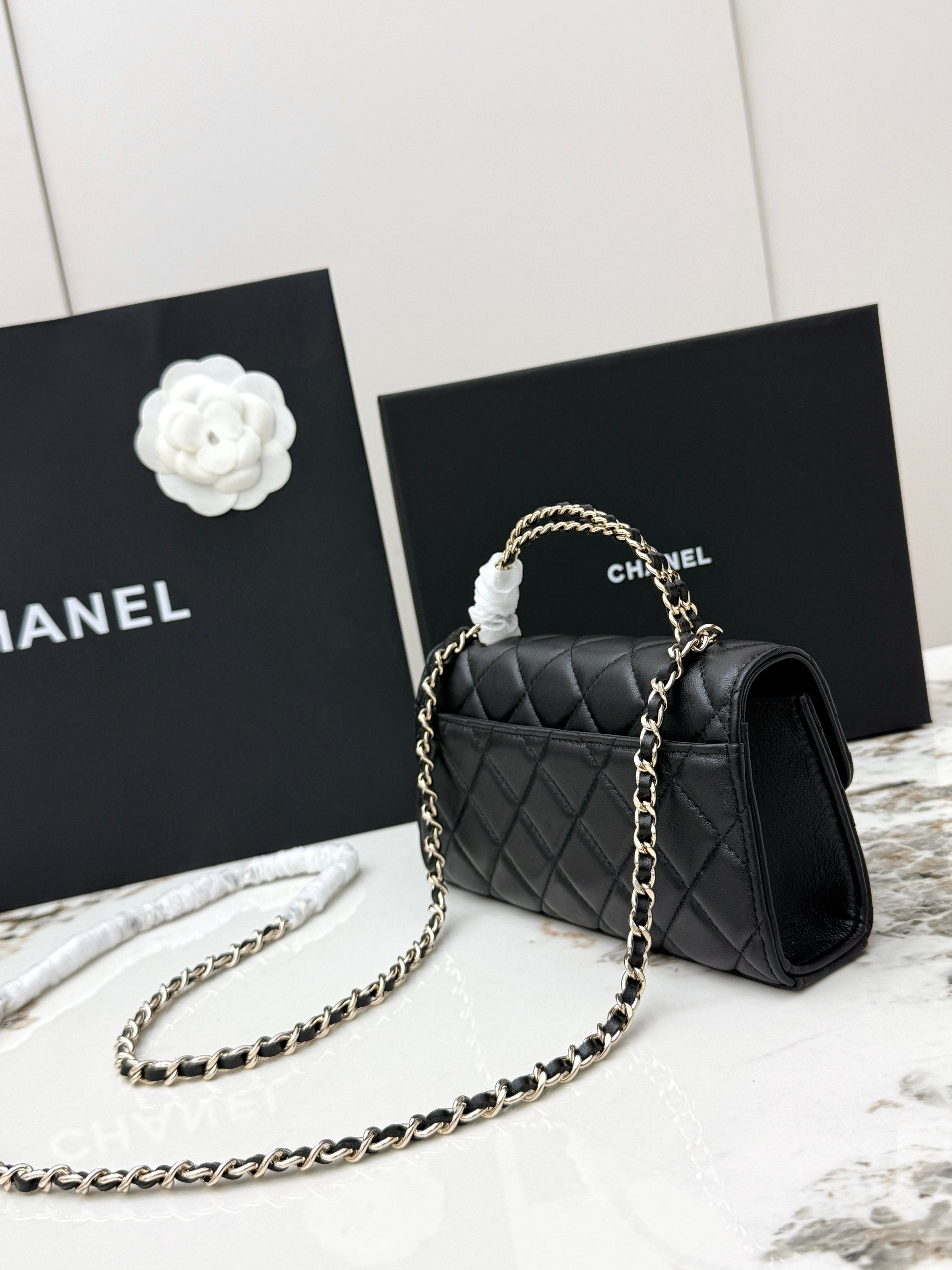 Chanel 25S Caviar Leather Kelly Handle Bag — Black