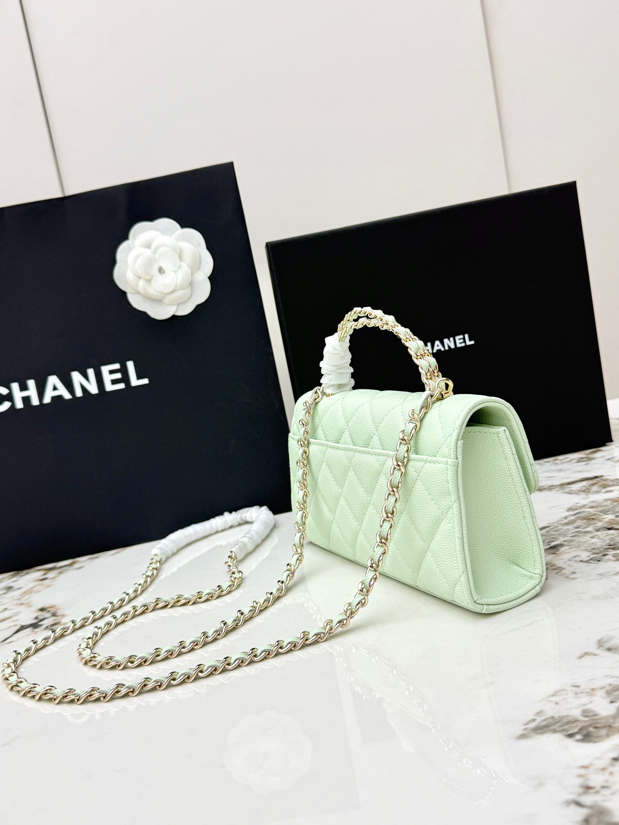 Chanel 25S Caviar Leather Kelly Handle Bag — Bubble Green