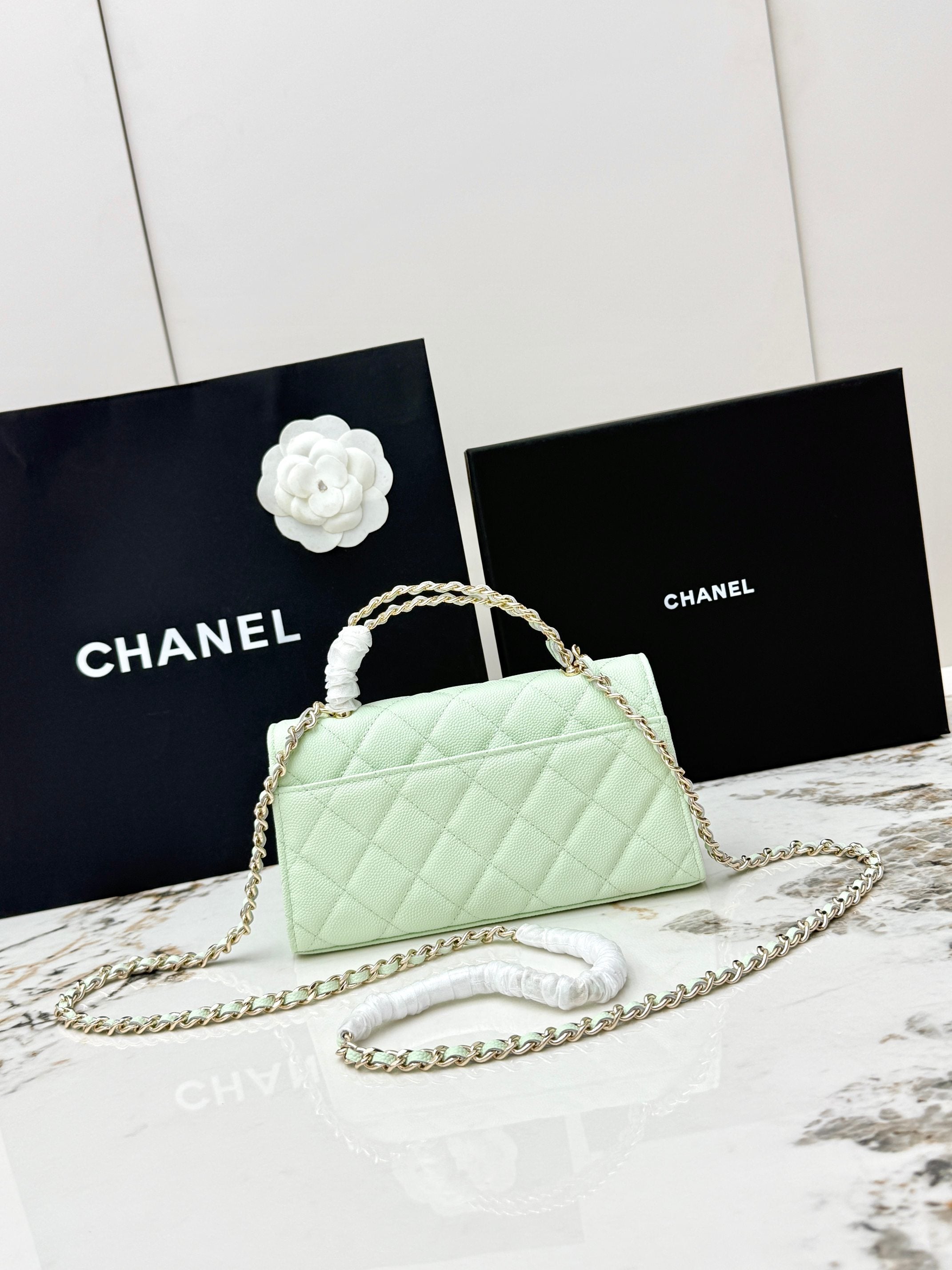 Chanel 25S Caviar Leather Kelly Handle Bag — Bubble Green