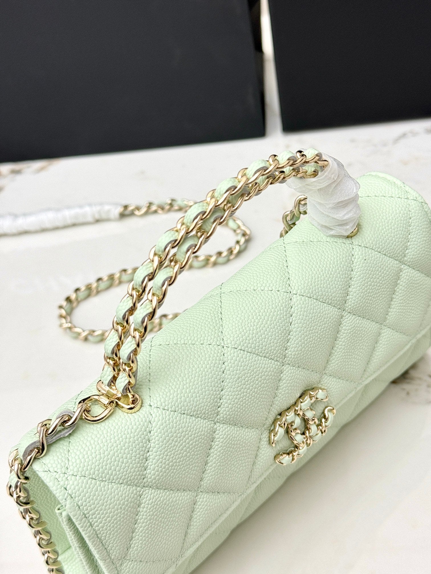 Chanel 25S Caviar Leather Kelly Handle Bag — Bubble Green