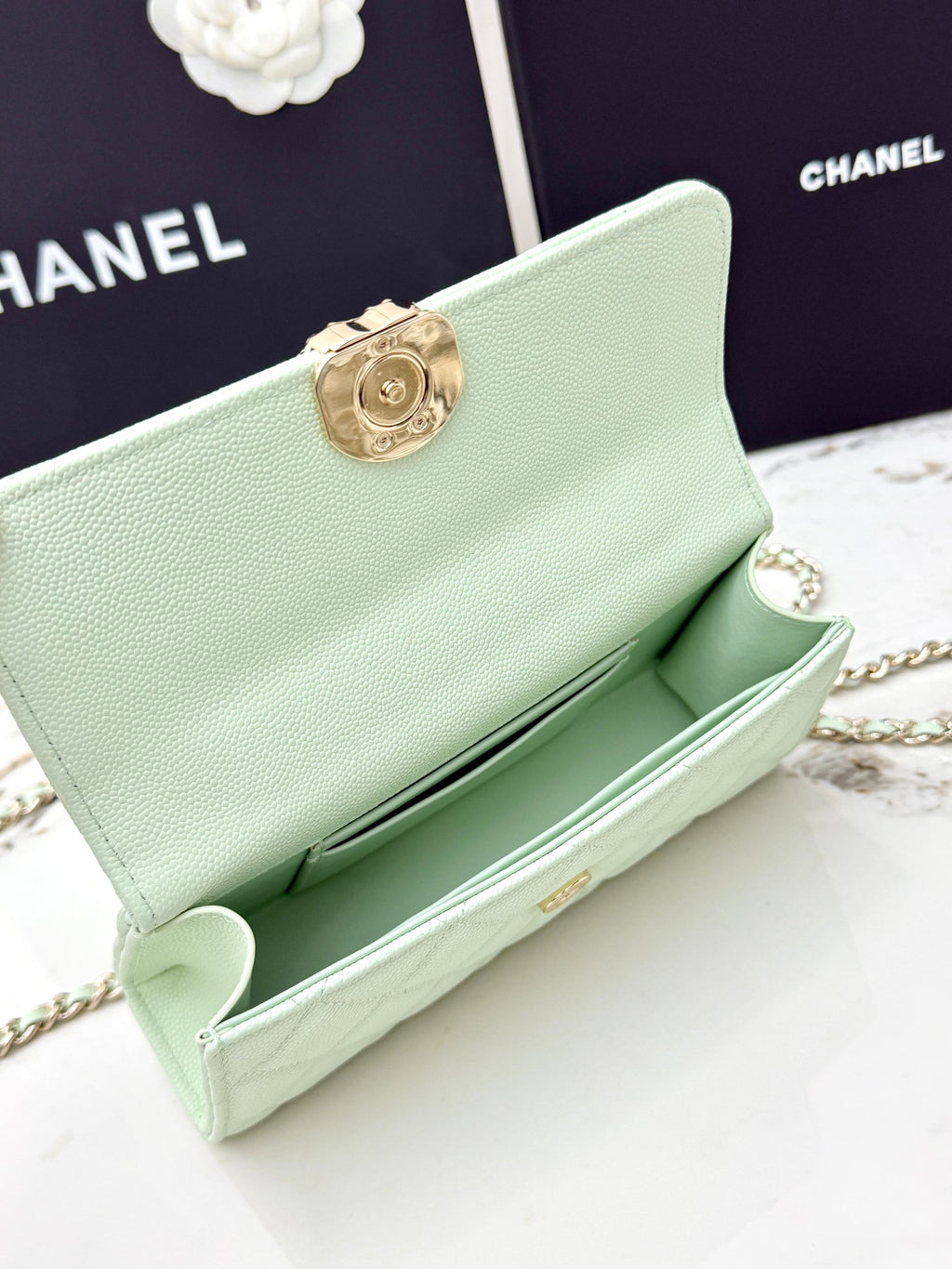 Chanel 25S Caviar Leather Kelly Handle Bag — Bubble Green